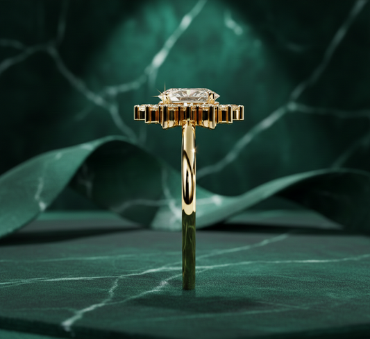 Oval Diamond Halo Engagement Ring | Vintage Floral Cluster Bridal Ring