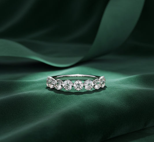 Round Cut Diamond Half Eternity Band | Luxury Wedding & Stacking Ring