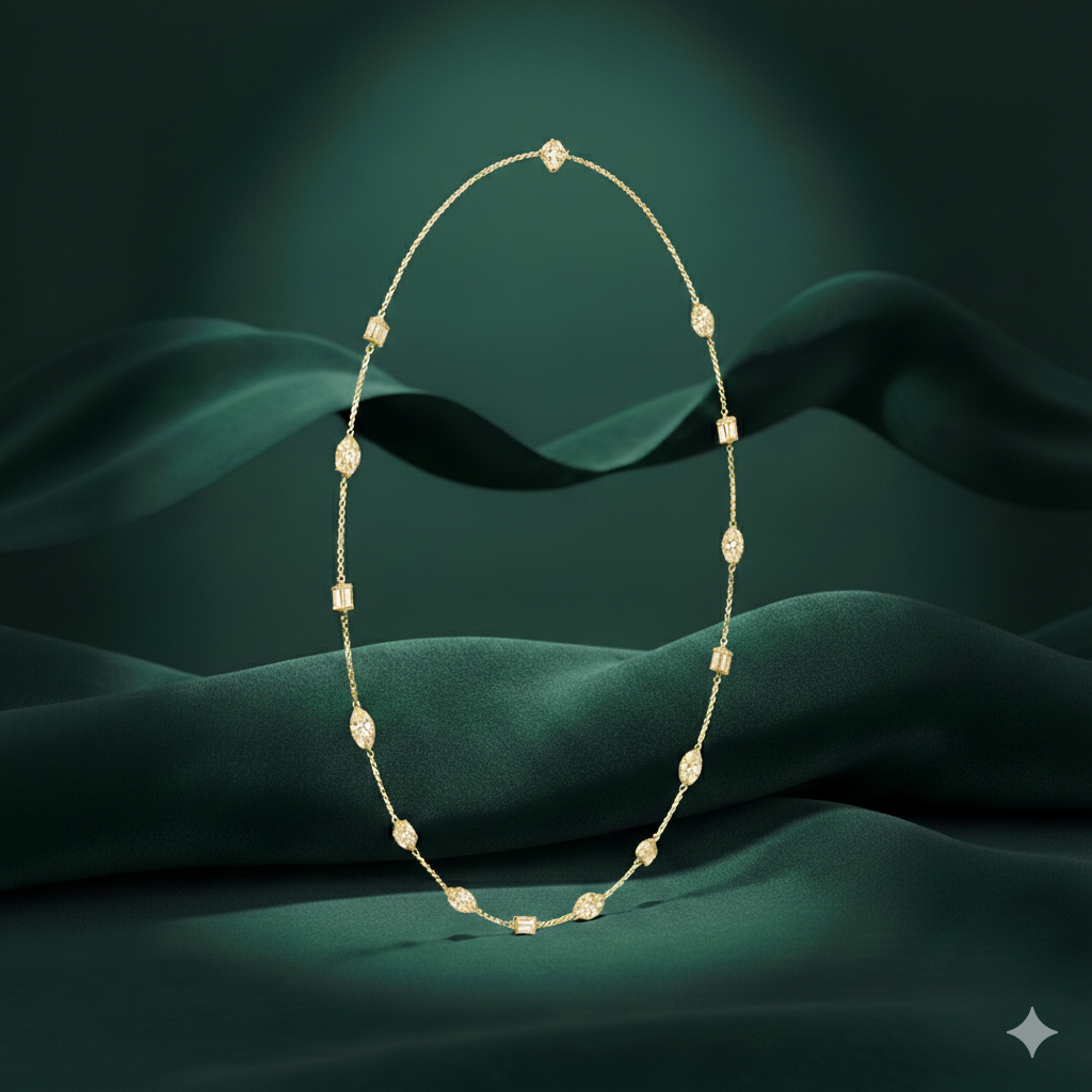Marquise & Emerald Diamond Station Necklace