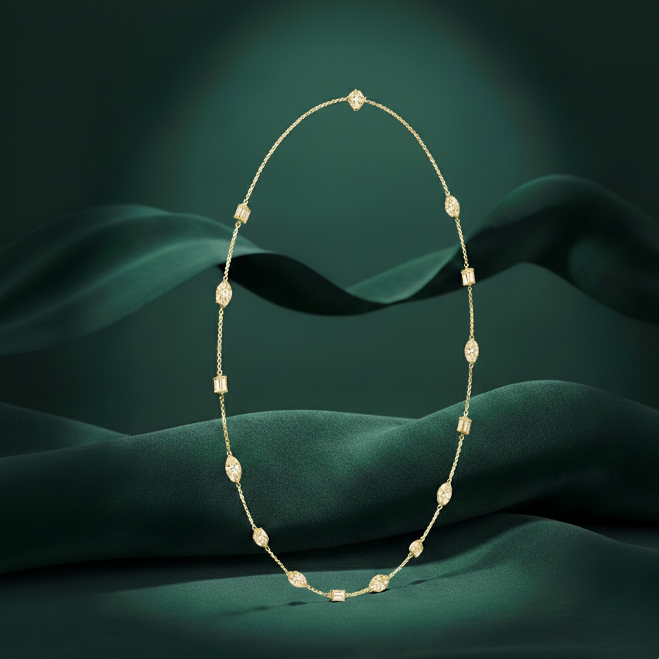 Marquise & Emerald Diamond Station Necklace