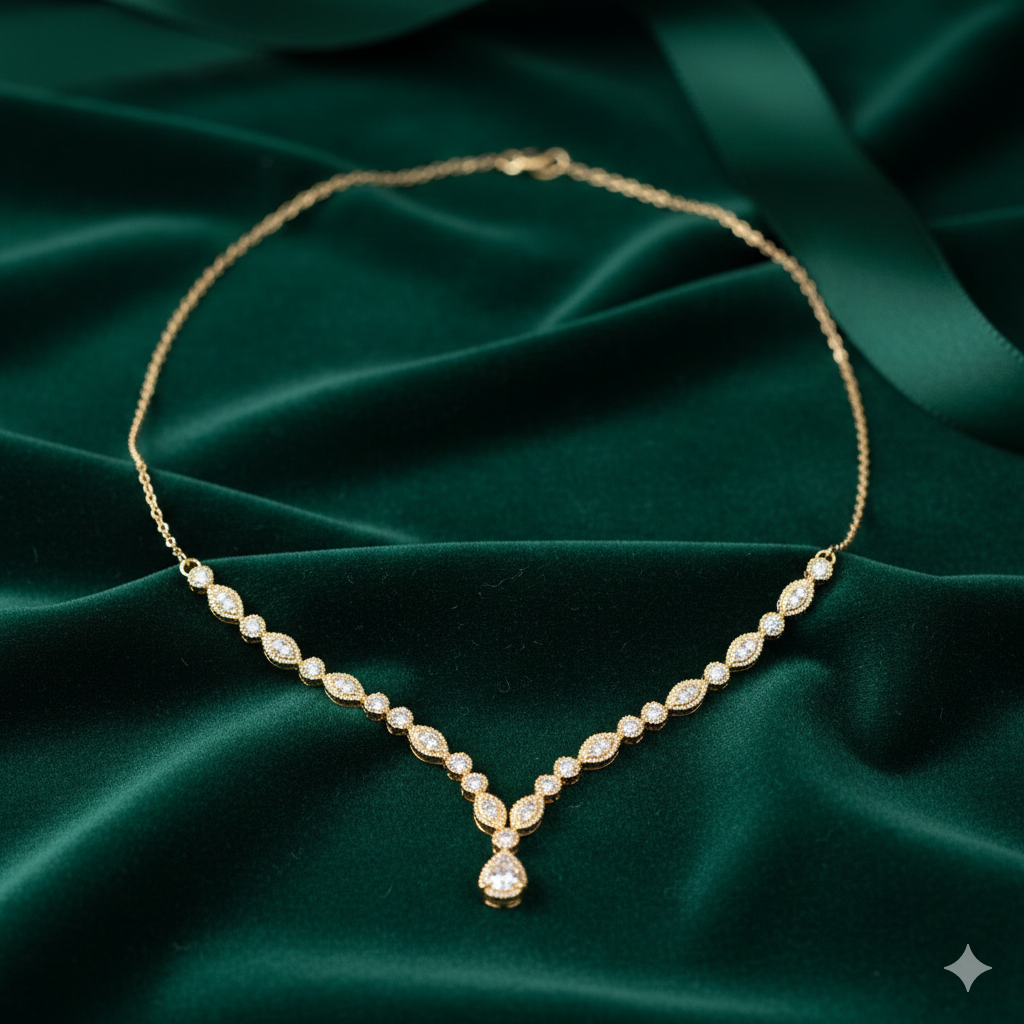 Round brilliant Diamond V-Shape Cluster Drop Necklace