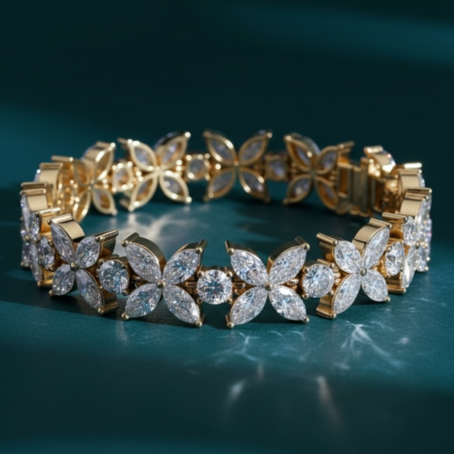 Diamond Bloom Marquise Flower Bracelet