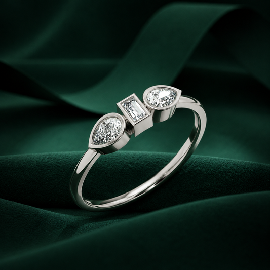 Baguette and Pear Cut Lab Diamond Ring