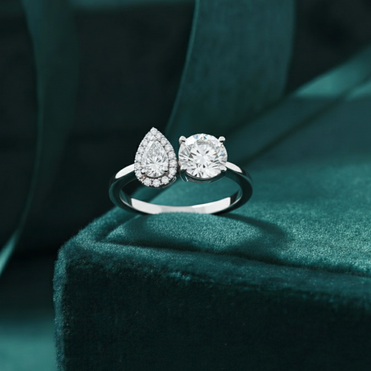 Radiant Harmony Pear and Round Diamond Ring