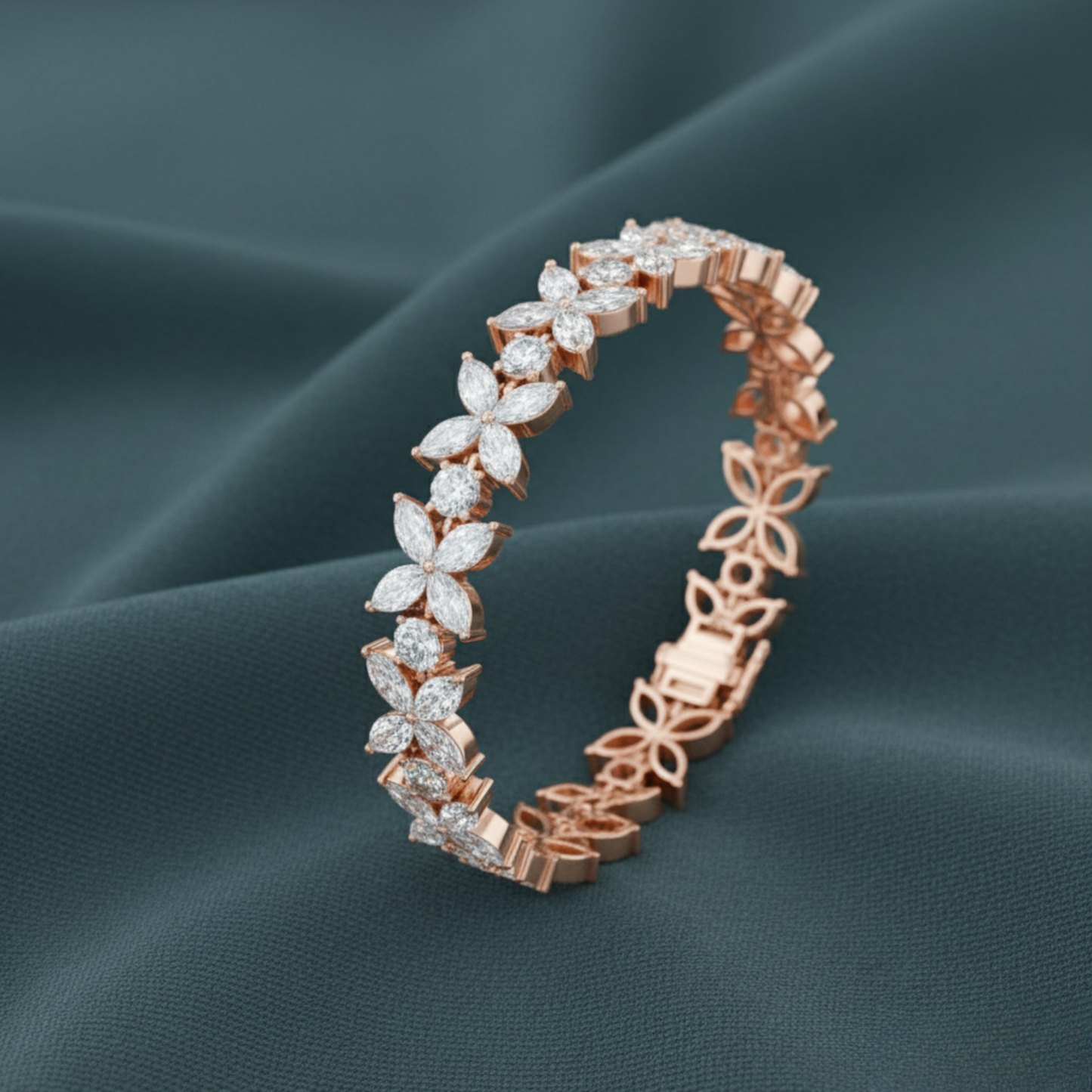 Diamond Bloom Marquise Flower Bracelet