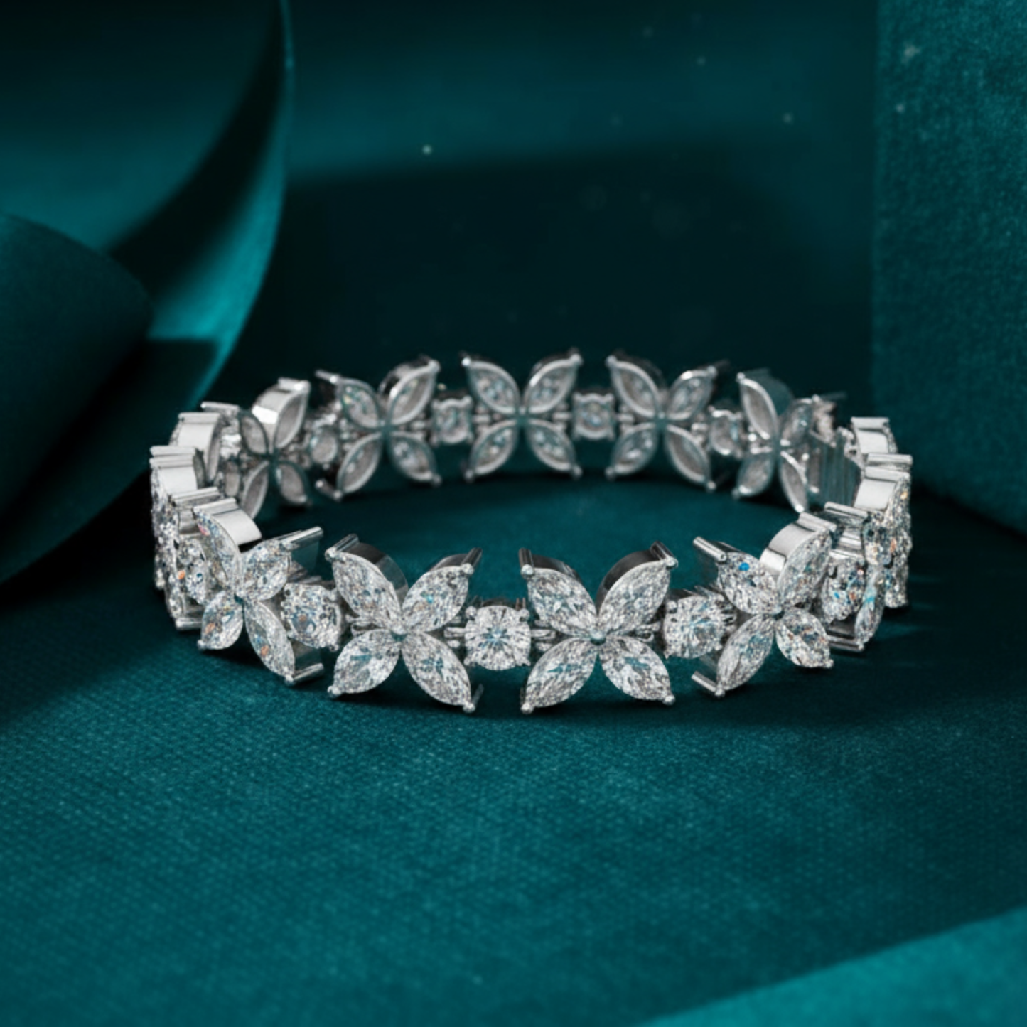 Diamond Bloom Marquise Flower Bracelet
