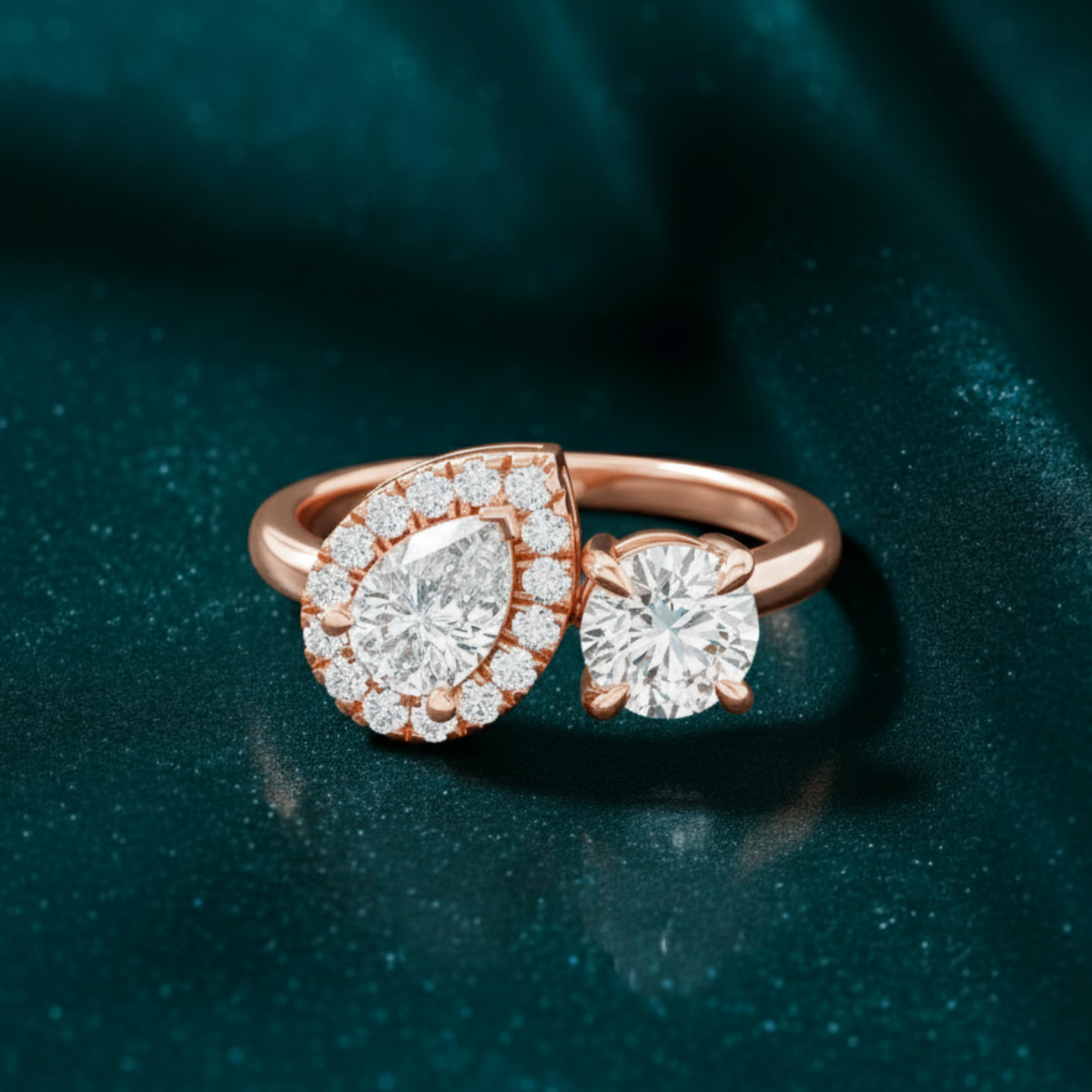 Radiant Harmony Pear and Round Diamond Ring