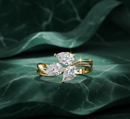 Three Pear Cut Diamond Ring | Trilogy Engagement Ring for Women