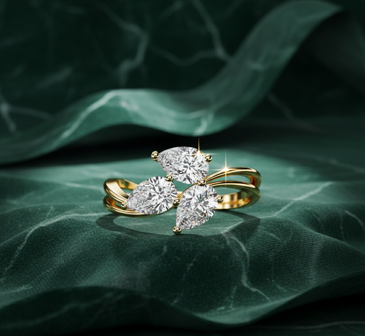 Three Pear Cut Diamond Ring | Trilogy Engagement Ring for Women