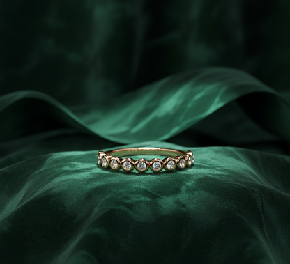 Bezel Set Round Diamond Half Eternity Ring | Minimalist Wedding Band for Women