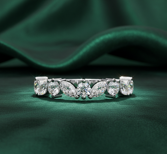 Marquise and Round Diamond Wedding Band | Two Tone Gold Anniversary Ring