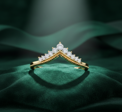 Diamond V Tiara Wedding Band | Crown Contour Ring