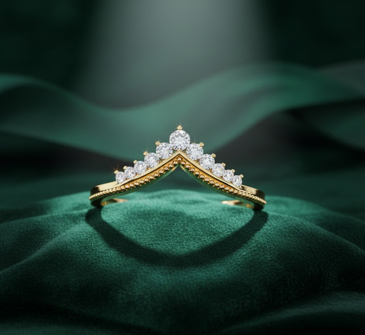 Diamond V Tiara Wedding Band | Crown Contour Ring