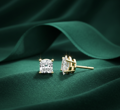 Princess Cut Diamond Stud Earrings | Square Solitaire Diamond Earrings for Women