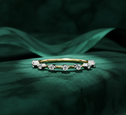 Two-Tone Bezel Set Round Diamond Half Eternity Ring | Modern Wedding Band for Women