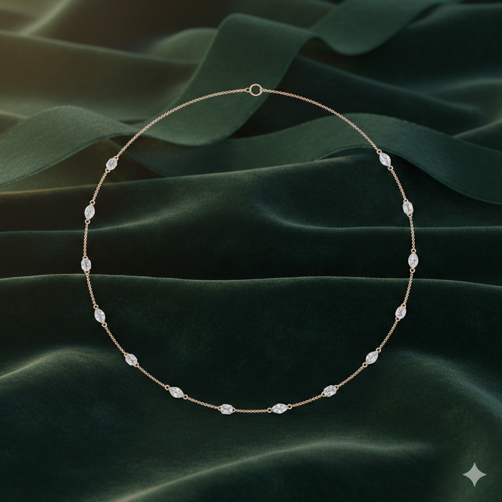 Marquise & Emerald Diamond Station Necklace