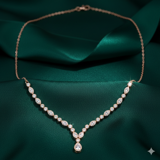 Round brilliant Diamond V-Shape Cluster Drop Necklace