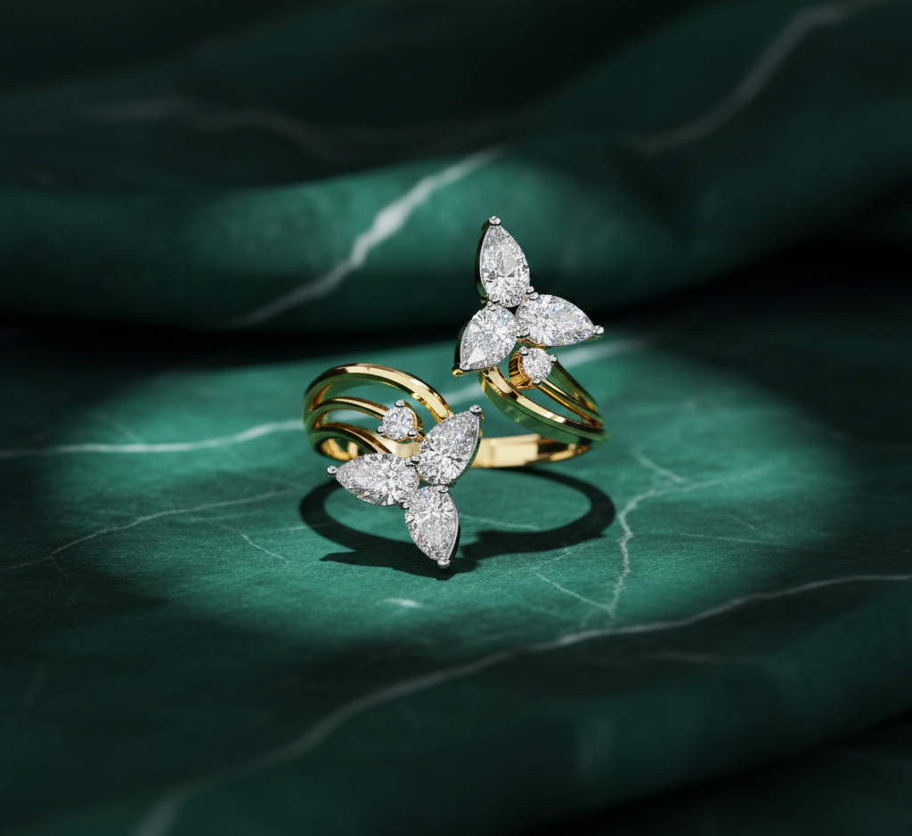 Open Bypass Pear Diamond| Floral Style Statement Engagement Ring for Women