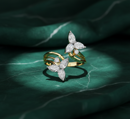 Open Bypass Pear Diamond| Floral Style Statement Engagement Ring for Women
