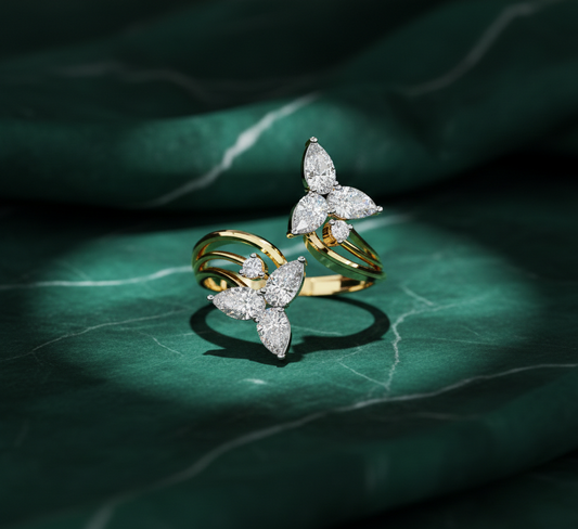 Open Bypass Pear Diamond| Floral Style Statement Engagement Ring for Women