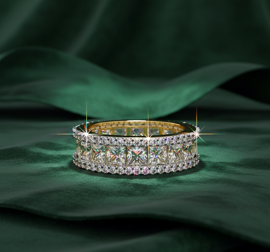 Princess Cut Diamond Eternity Band | Double Halo Ring