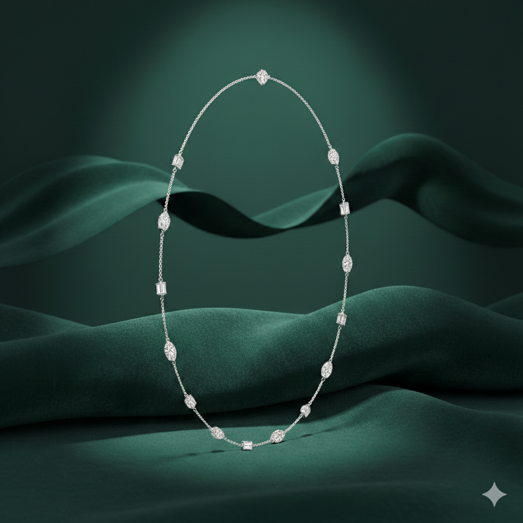 Marquise & Emerald Diamond Station Necklace