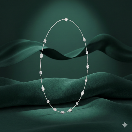 Marquise & Emerald Diamond Station Necklace