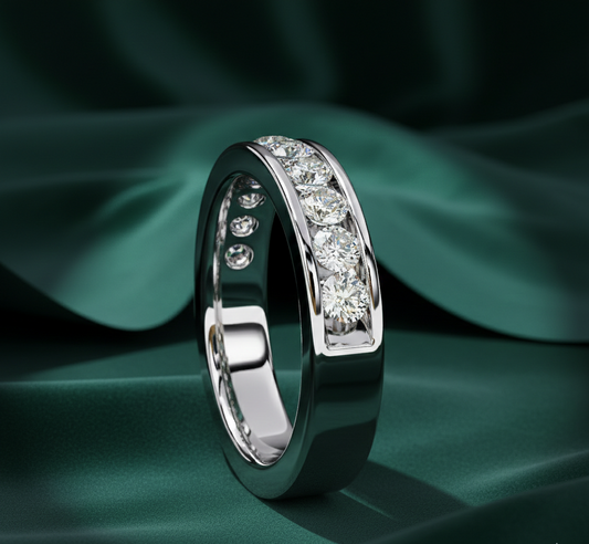 Round Cut Diamond Half Eternity Band | Channel Set Luxury Wedding Ring
