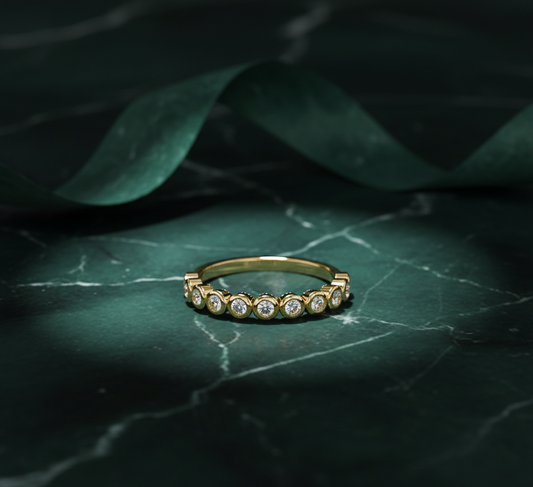 Bezel Set Round Diamond Half Eternity Ring | Minimalist Wedding Band for Women