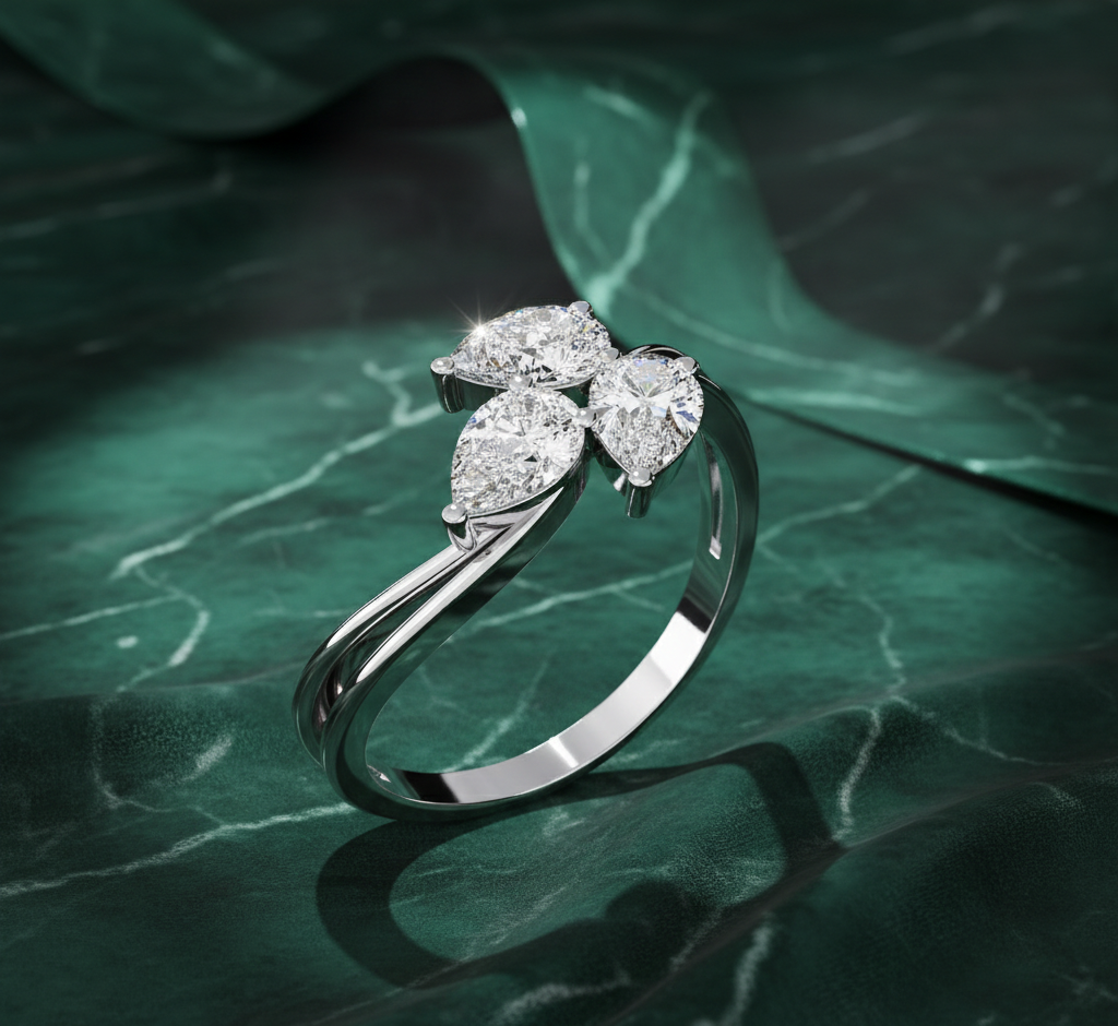 Three Pear Cut Diamond Ring | Trilogy Engagement Ring for Women