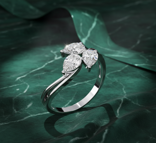 Three Pear Cut Diamond Ring | Trilogy Engagement Ring for Women