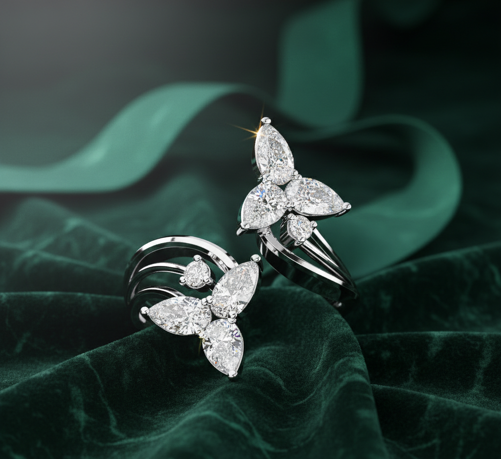 Open Bypass Pear Diamond| Floral Style Statement Engagement Ring for Women