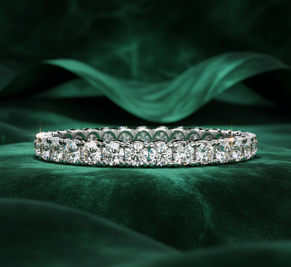 Round Cut Diamond Full Eternity Band | Shared Prong Luxury Wedding Ring