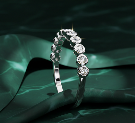 Bezel Set Round Diamond Half Eternity Ring | Minimalist Wedding Band for Women