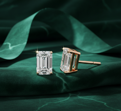 Emerald-Cut Lab Grown Diamond Stud Earrings / Sustainable Luxury Jewelry