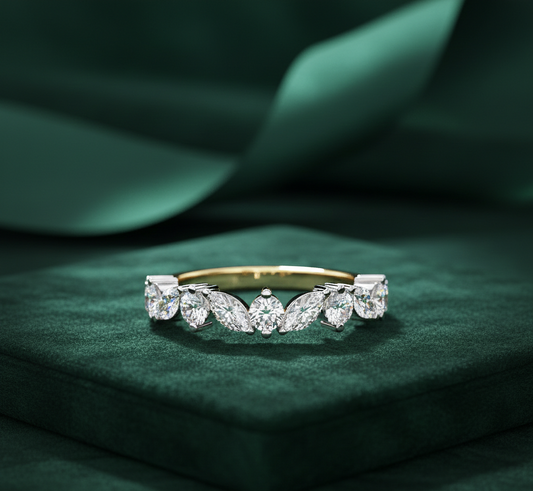 Marquise and Round Diamond Wedding Band | Two Tone Gold Anniversary Ring