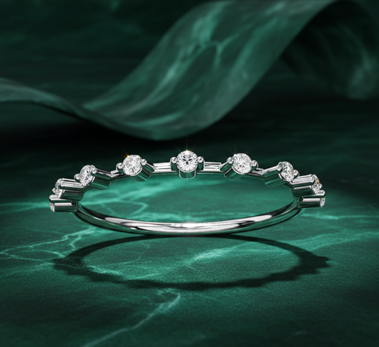 Two-Tone Bezel Set Round Diamond Half Eternity Ring | Modern Wedding Band for Women