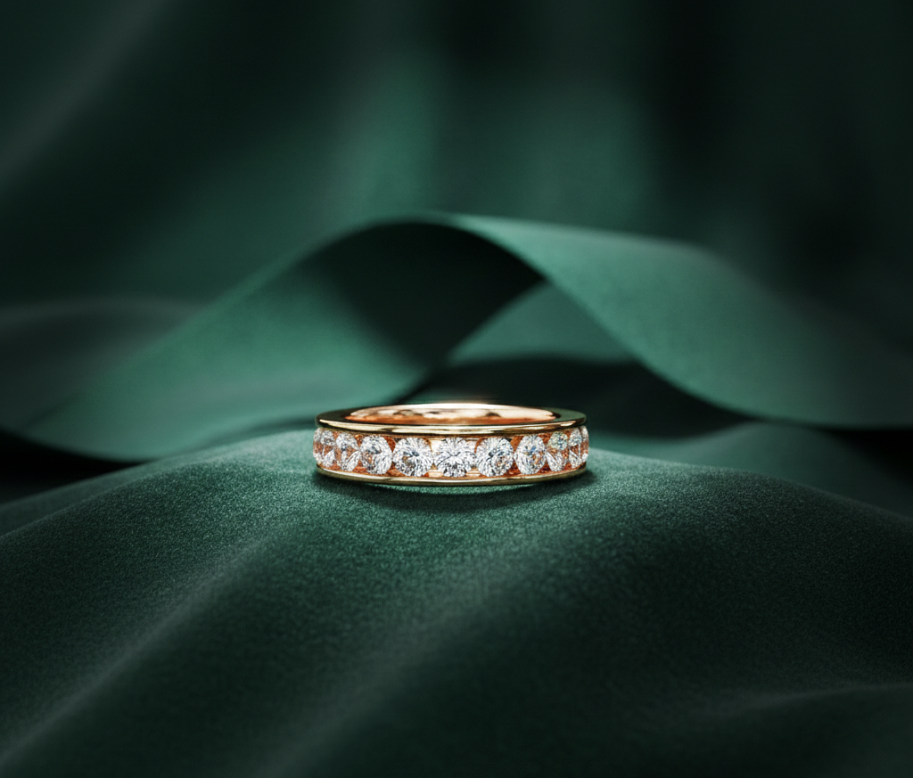 Round Cut Diamond Half Eternity Band | Channel Set Luxury Wedding Ring