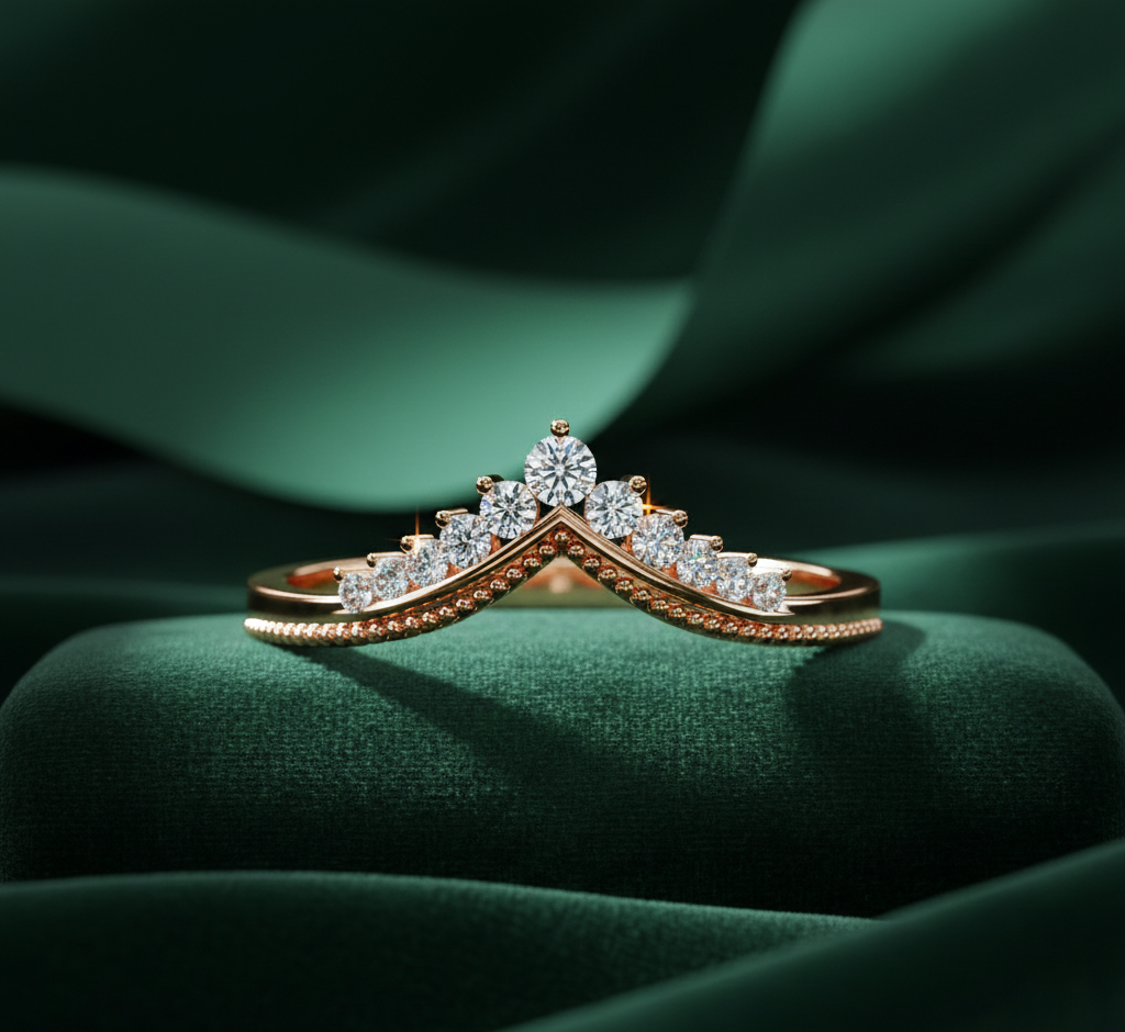Diamond V Tiara Wedding Band | Crown Contour Ring