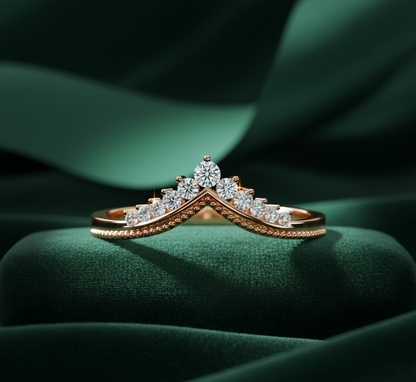 Diamond V Tiara Wedding Band | Crown Contour Ring