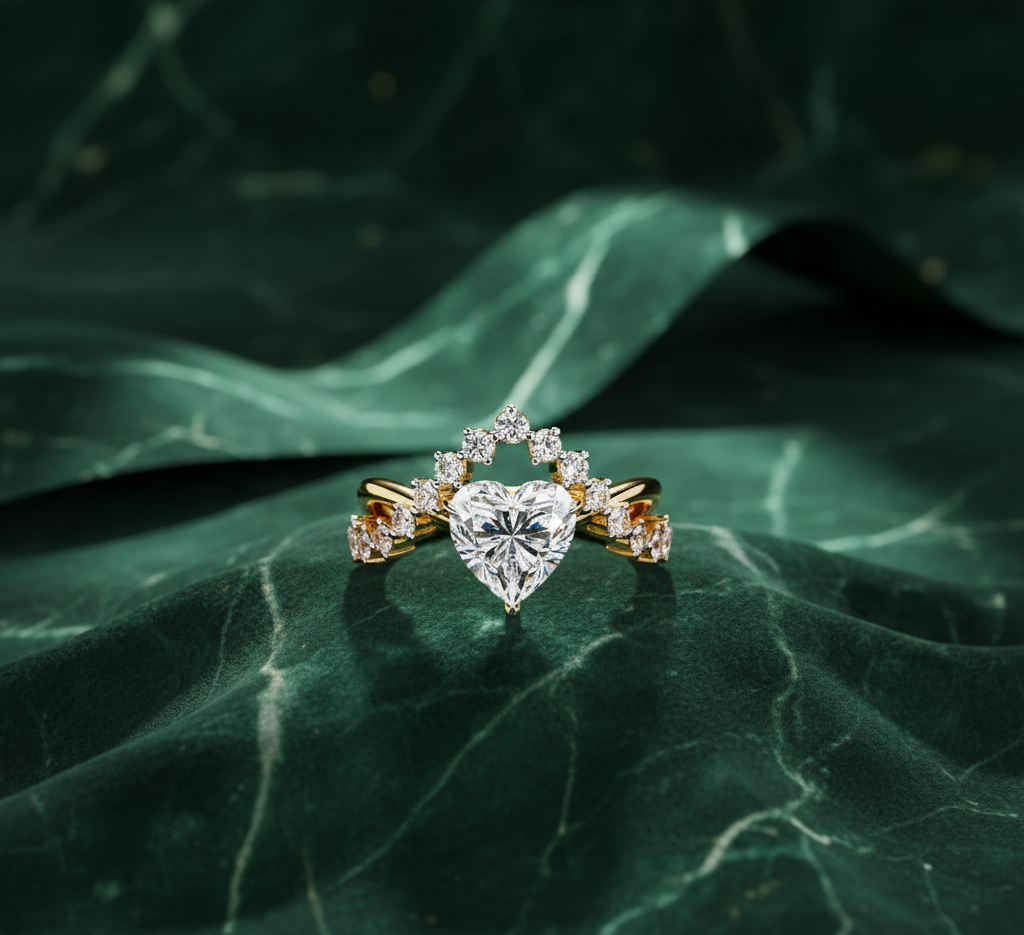 Heart Shape Diamond Halo Ring | Romantic Engagement Ring for Women