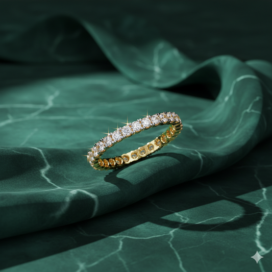 Round Cut Diamond Full Eternity Band | Shared Prong Luxury Wedding Ring