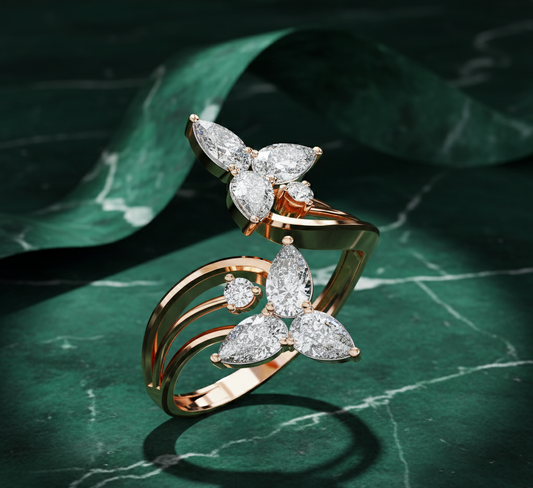 Open Bypass Pear Diamond| Floral Style Statement Engagement Ring for Women