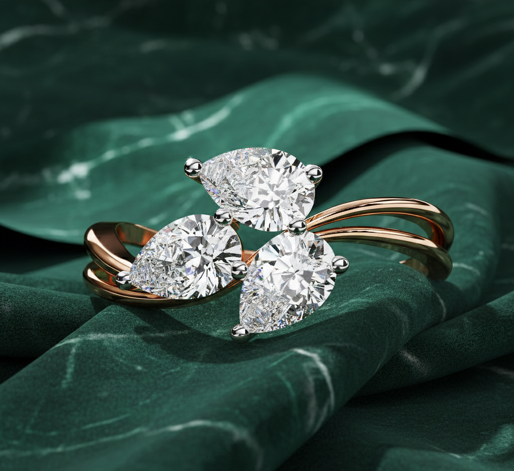 Three Pear Cut Diamond Ring | Trilogy Engagement Ring for Women