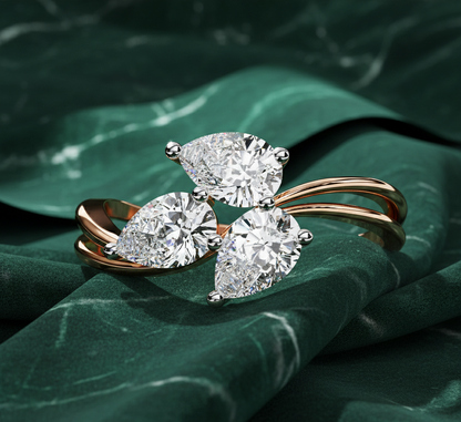 Three Pear Cut Diamond Ring | Trilogy Engagement Ring for Women