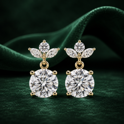 Two-Shape Floral Diamond Drop Earrings