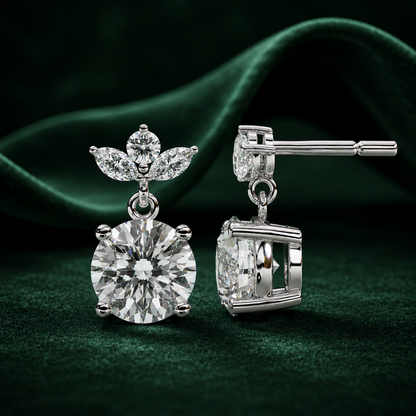 Two-Shape Floral Diamond Drop Earrings