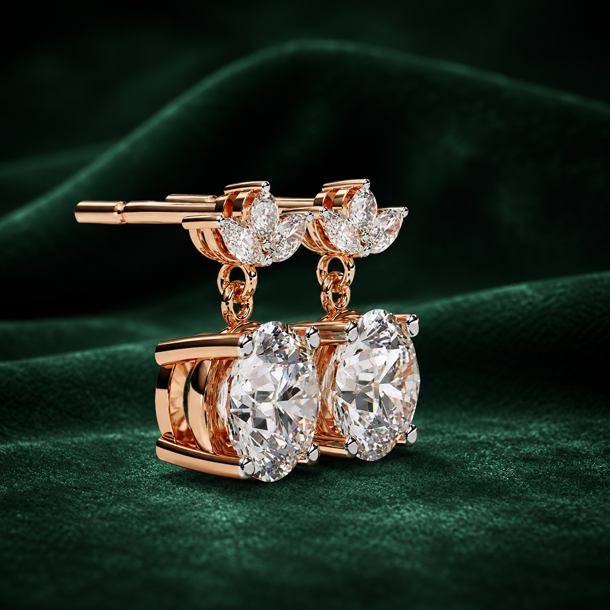 Two-Shape Floral Diamond Drop Earrings