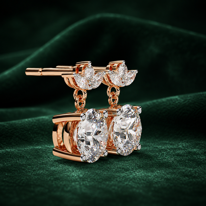 Two-Shape Floral Diamond Drop Earrings