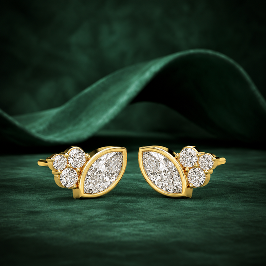 Marquise & Round Diamond Cluster Studs